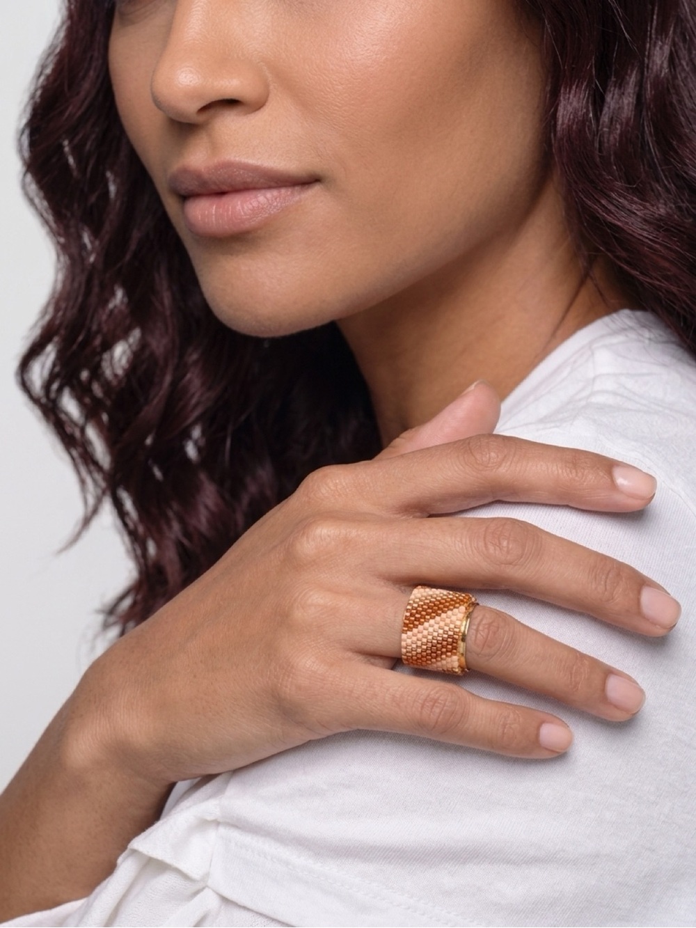 Miyuki ring Gold-Tone Peach & Copper Beaded Cuff Bracelet